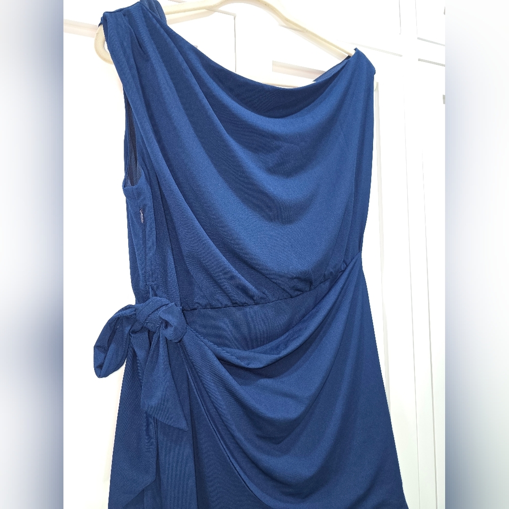 NWT Grace Karin Navy Blue One-Shoulder Faux Wrap Dress – Size Large - Picture 7 of 16